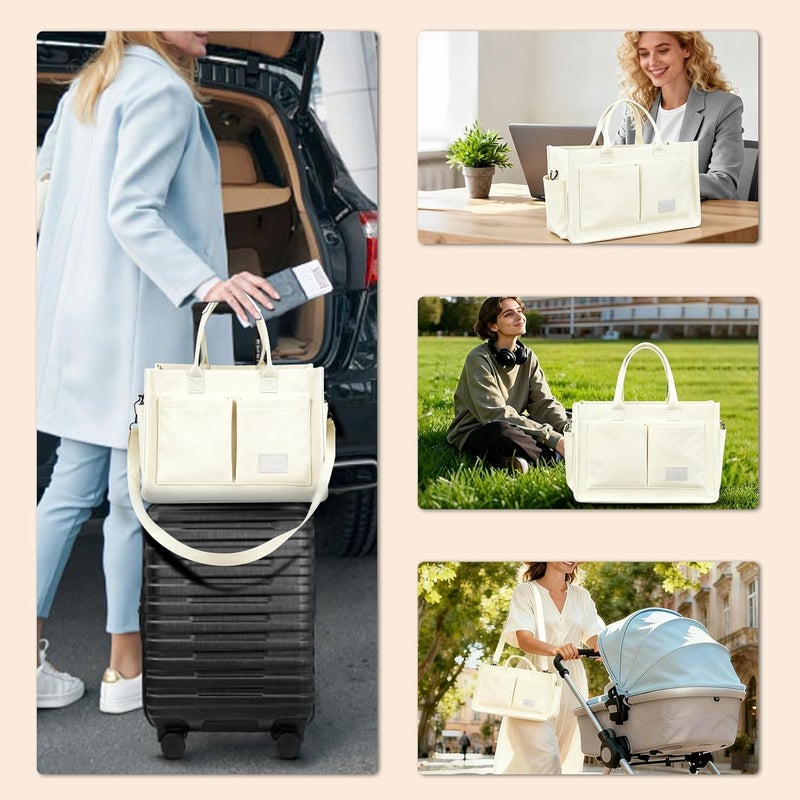 Gosect Canvas Tote Bag for Women With Pockets, Laptop Work Crossbody Purses Everything Shoulder Tote Bag Everyday Satchel Handbags - Image 2